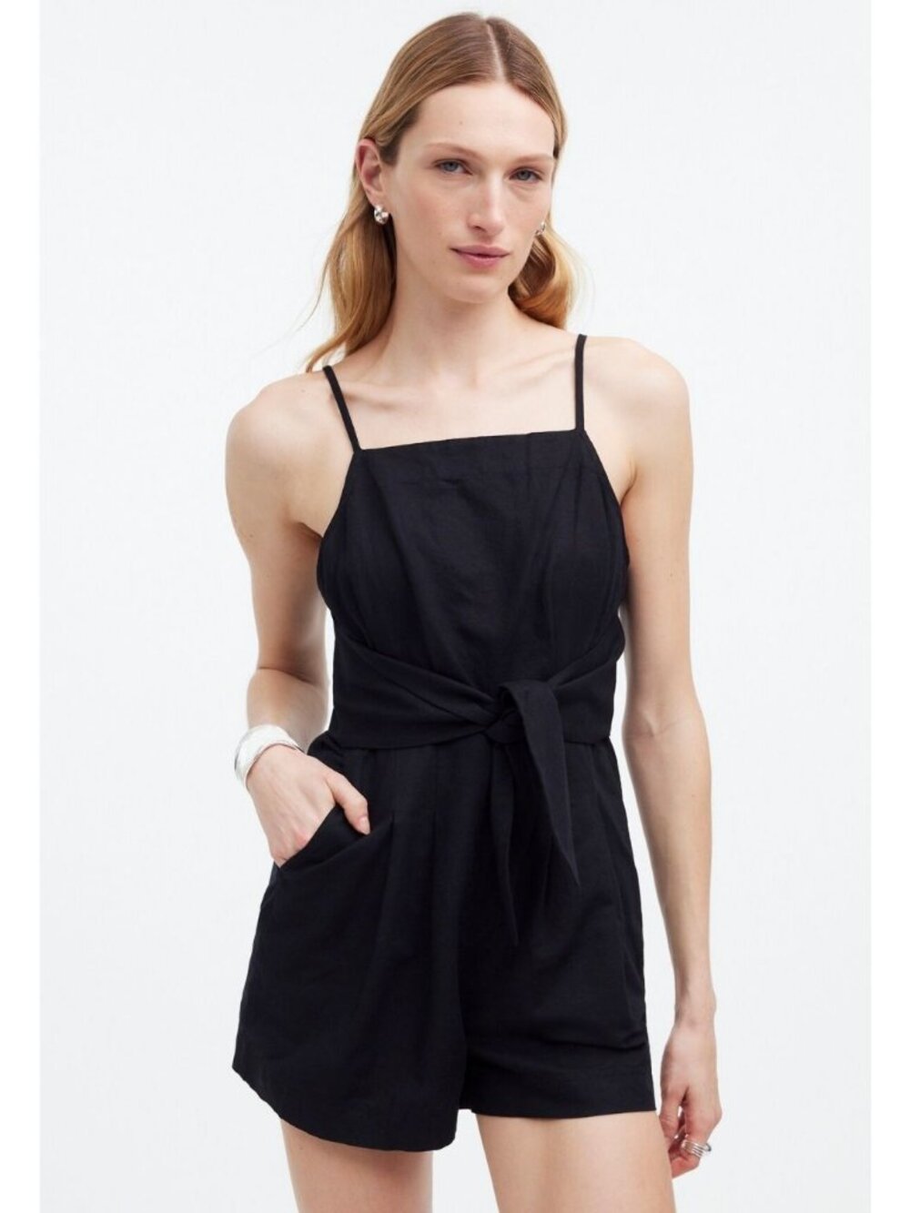 Madewell NQ635 Tie-Waist Romper True Black Size 4 NWT
